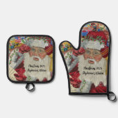 Kerstman gepersonaliseerde naam kerst 2025 ovenwant & pannenlap set (Voorkant)