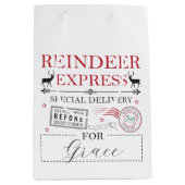 Kerstman Gepersonaliseerde Naam Noordpool Rendier Medium Cadeauzakje (Voorkant)