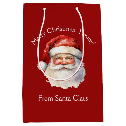 Kerstman gepersonaliseerde rode Kinder kerst Medium Cadeauzakje (Voorkant)