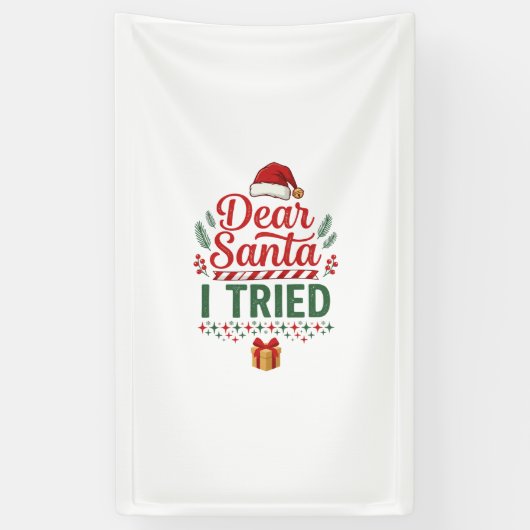 Kerstman geprobeerde kersthoed cadeau doos spandoek (Verticaal)