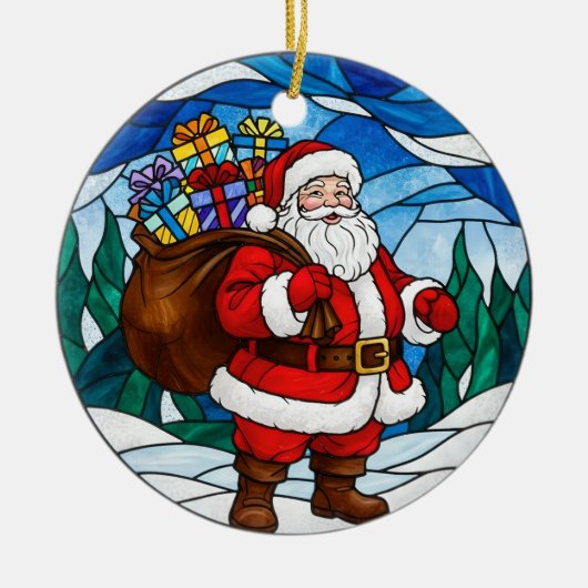 Kerstman Geschenken Dennenbomen Kerst Ornament (Voorkant)
