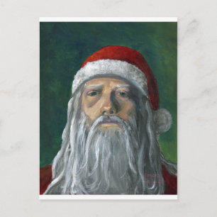 Kerstman, Geschilderde Hand, Streng Gezicht Feestdagenkaart