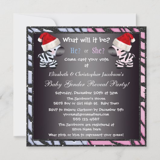 Kerstman Geslacht Laat zebra's en dierlijk afdrukk Kaart (Voorkant)