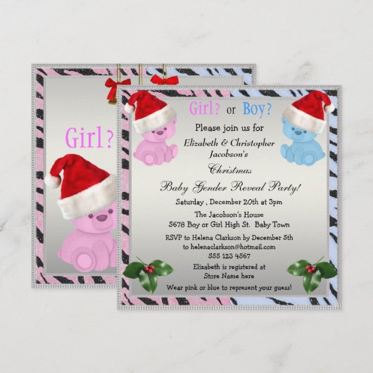 Kerstman Geslacht onthullen Beren in Santa Hats Kaart (Voorkant / Achterkant)