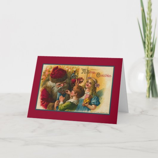 Kerstman geven kinderen snoep Victoriaans Feestdagen Kaart (Voorkant)