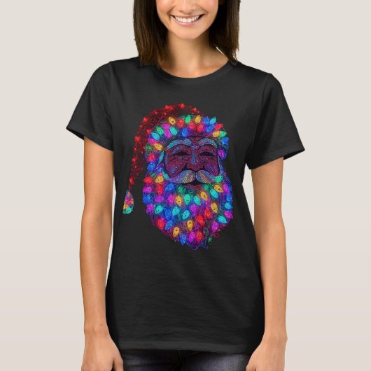 Kerstman Gezicht Gemaakt Van Kerstboom Lichtjes T-shirt (Voorkant)