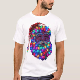 Kerstman Gezicht Gemaakt Van Kerstboom Lichtjes T-shirt