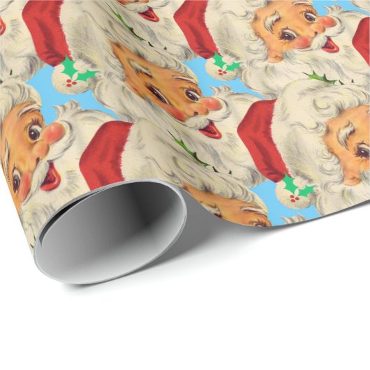  kerstman gezicht grappig ouderwets cadeaupapier (Rol Hoek)