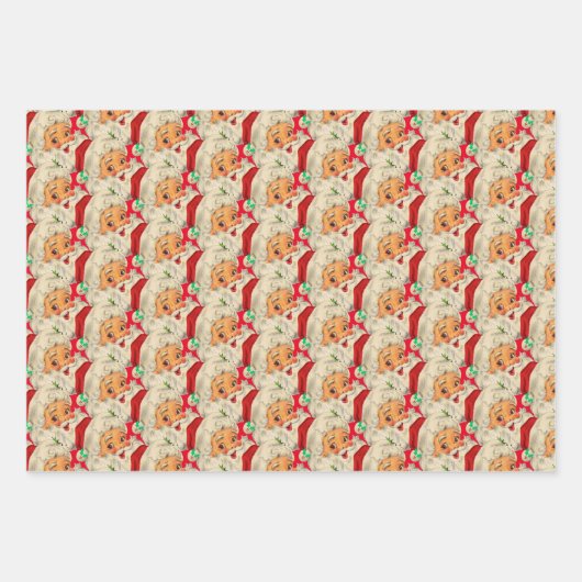 kerstman gezicht grappig ouderwets inpakpapier vel (Voorkant 3)