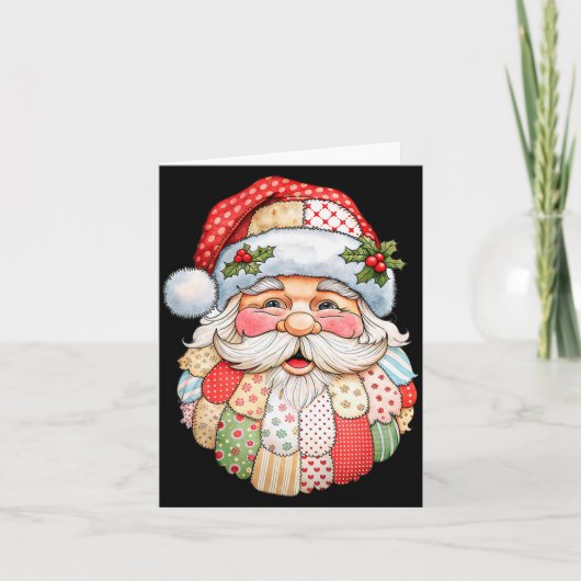 Kerstman gezicht patchwork folk art Kerstmis Kaart (Voorkant)