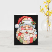 Kerstman gezicht patchwork folk art Kerstmis Kaart (Gele Bloem)