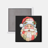 Kerstman gezicht patchwork folk art Kerstmis Magneet (Voorkant / Achterkant)