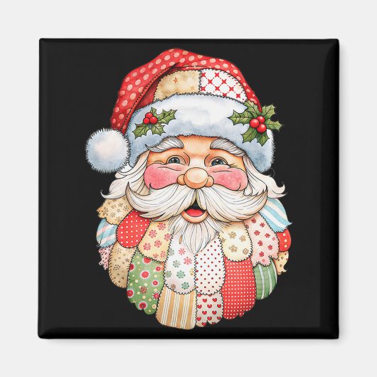 Kerstman gezicht patchwork folk art Kerstmis Magneet (Voorkant)