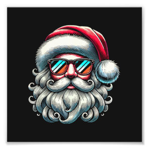 Kerstman Gezicht Retro Zonnebril Kerstmis Foto Afdruk