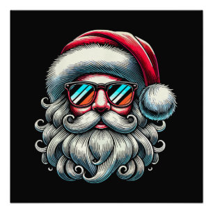 Kerstman Gezicht Retro Zonnebril Kerstmis Perfect Poster