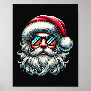 Kerstman Gezicht Retro Zonnebril Kerstmis Poster