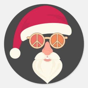 Kerstman Gezicht Retro Zonnebril Kerstmis Ronde Sticker