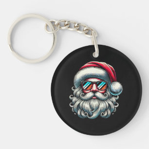 Kerstman Gezicht Retro Zonnebril Kerstmis Sleutelhanger