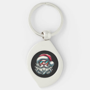 Kerstman Gezicht Retro Zonnebril Kerstmis Sleutelhanger