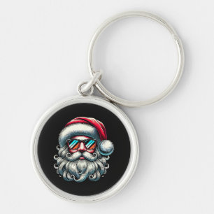 Kerstman Gezicht Retro Zonnebril Kerstmis Sleutelhanger