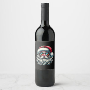 Kerstman Gezicht Retro Zonnebril Kerstmis Wijn Etiket
