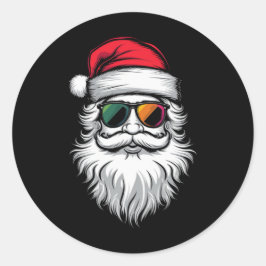 Kerstman Gezicht Retro Zonnebril Kerstmis Xmas Vak Ronde Sticker