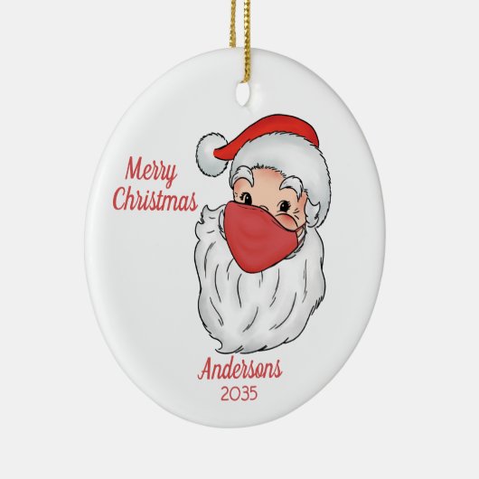 Kerstman gezichtsmasker vrolijk kerstfeest keramisch ornament (Rechts)