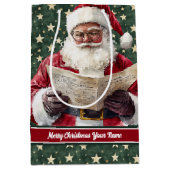  Kerstman Gift Bag met Jouw naam Custom Medium Cadeauzakje (Voorkant)