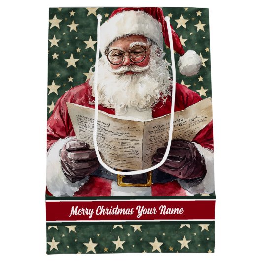 Kerstman Gift Bag met Jouw naam Custom Medium Cadeauzakje (Achterkant)