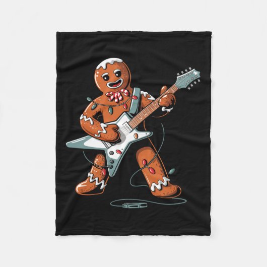 Kerstman Gingbread Gitaar Spelend Grappige Kerst P Fleece Deken (Voorkant)