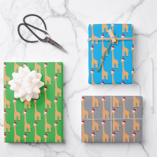 Kerstman Giraffe Inpakpapier Vel (Voorkant)