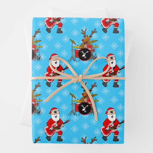 Kerstman Gitaar Rudolf Drums Patroon Inpakpapier Vel (In situ)
