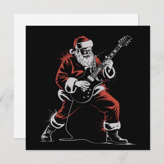 Kerstman Gitaar spelend Retro 90s Kerst Rock  Feestdagenkaart (Voorkant / Achterkant)