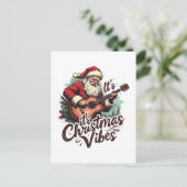 Kerstman Gitaar Speler - Rocken rond de wereld Feestdagenkaart (Staand voorkant)