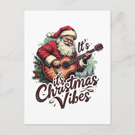 Kerstman Gitaar Speler - Rocken rond de wereld Feestdagenkaart (Voorkant)
