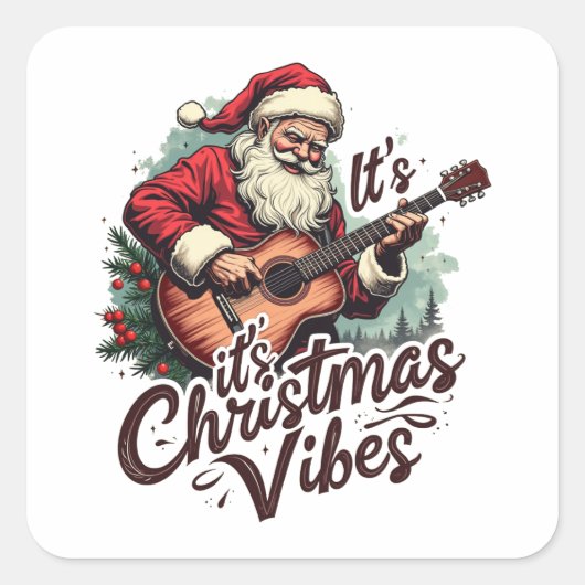 Kerstman Gitaar Speler - Rocken rond de wereld Vierkante Sticker (Voorkant)