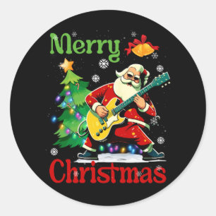 Kerstman Gitarist Merry Christmas Muzikant Per Ronde Sticker