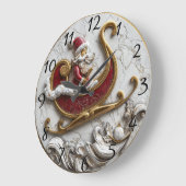 Kerstman glijdt in een feestelijke slee grote klok (Hoek)