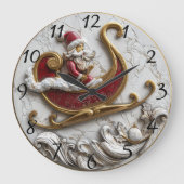 Kerstman glijdt in een feestelijke slee grote klok (Voorkant)
