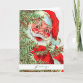  kerstman gluren van kerstboom feestdagen kaart (Voorkant)
