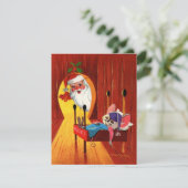 Kerstman gluurt door muizenhol Vintage Kerstmis Feestdagenkaart (Staand voorkant)