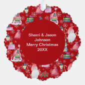 Kerstman Gnome Rood Kleur Naam Datum Papier Ornament Kaart (Achterkant)