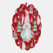 Kerstman Gnome Rood Kleur Naam Datum Papier Ornament Kaart (Rechts)