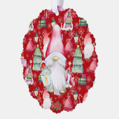 Kerstman Gnome Rood Kleur Naam Datum Papier Ornament Kaart (Links)