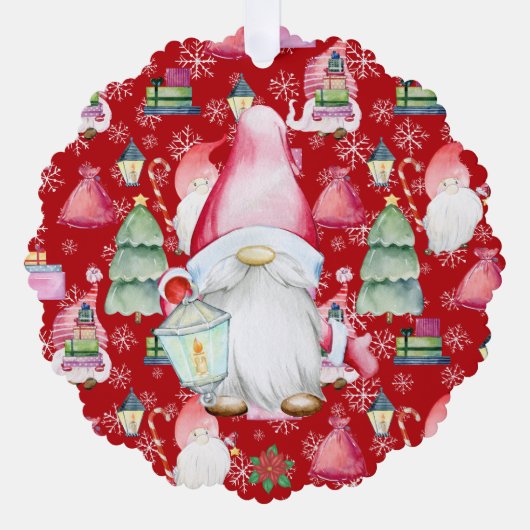Kerstman Gnome Rood Kleur Naam Datum Papier Ornament Kaart (Voorkant)