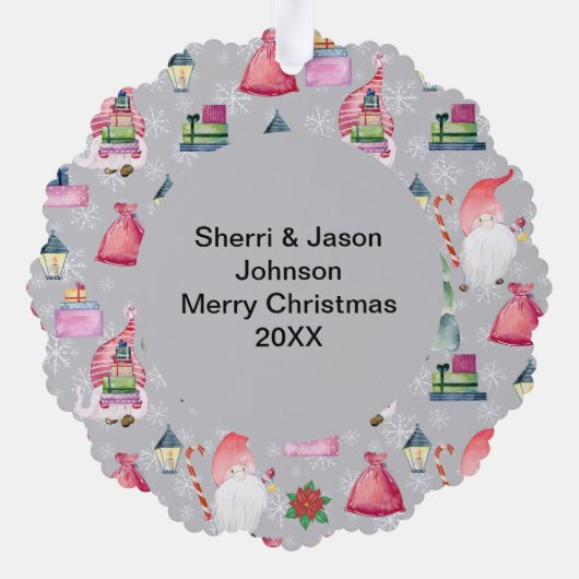 Kerstman Gnome Zilveren Kleur Naam Datum Papier Ornament Kaart (Achterkant)