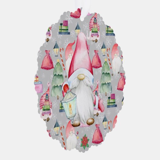 Kerstman Gnome Zilveren Kleur Naam Datum Papier Ornament Kaart (Rechts)