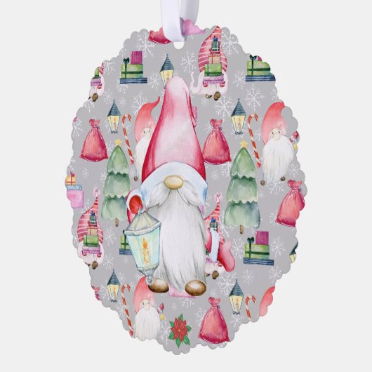 Kerstman Gnome Zilveren Kleur Naam Datum Papier Ornament Kaart (Links)