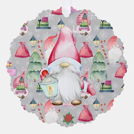 Kerstman Gnome Zilveren Kleur Naam Datum Papier Ornament Kaart (Voorkant)