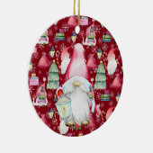 Kerstman Gnoom & Rode Patroon Naam & Datum Keramisch Ornament (Rechts)